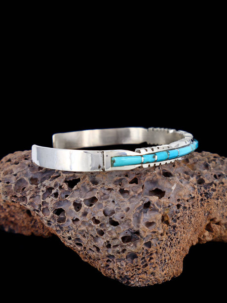 Single Row Sterling Silver Zuni Turquoise Inlay Bracelet