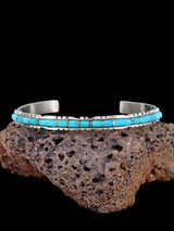 Single Row Sterling Silver Zuni Turquoise Inlay Bracelet