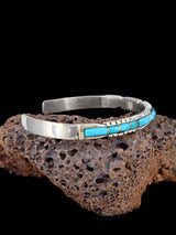 Single Row Sterling Silver Zuni Turquoise Inlay Bracelet