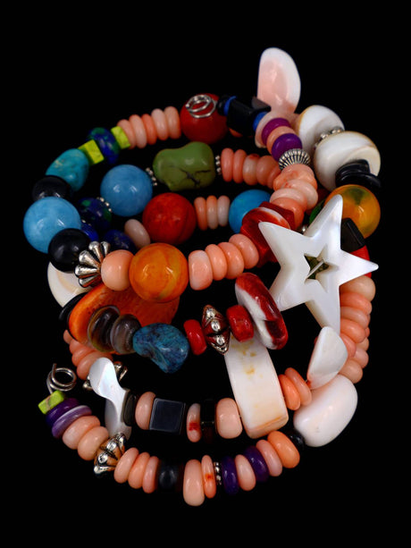 Native American Pink Coral Treasure Beaded Wrap Bracelet - PuebloDirect.com