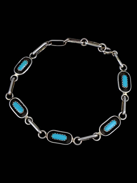 Native American Sterling Silver Turquoise Link Bracelet - PuebloDirect.com
