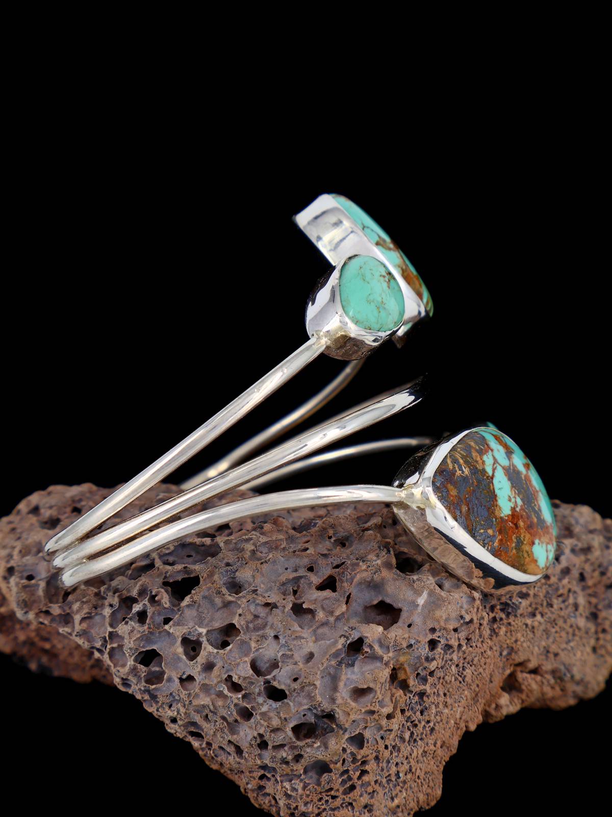 Navajo Sterling Silver Floating Turquoise Cuff Bracelet - PuebloDirect.com