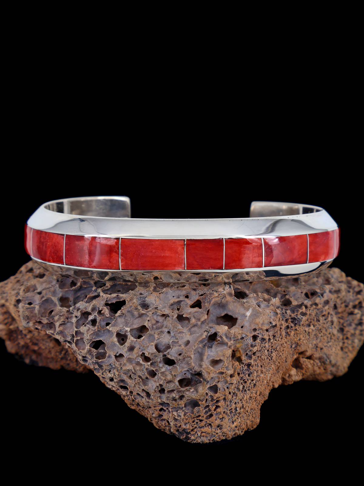 Native American Zuni Spiny Oyster Inlay Cuff Bracelet - PuebloDirect.com