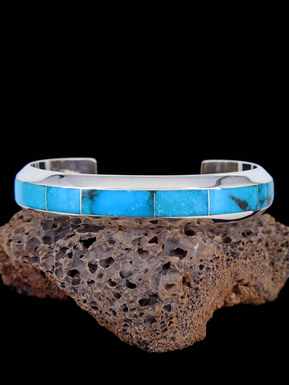 Native American Zuni Turquoise Inlay Cuff Bracelet - PuebloDirect.com
