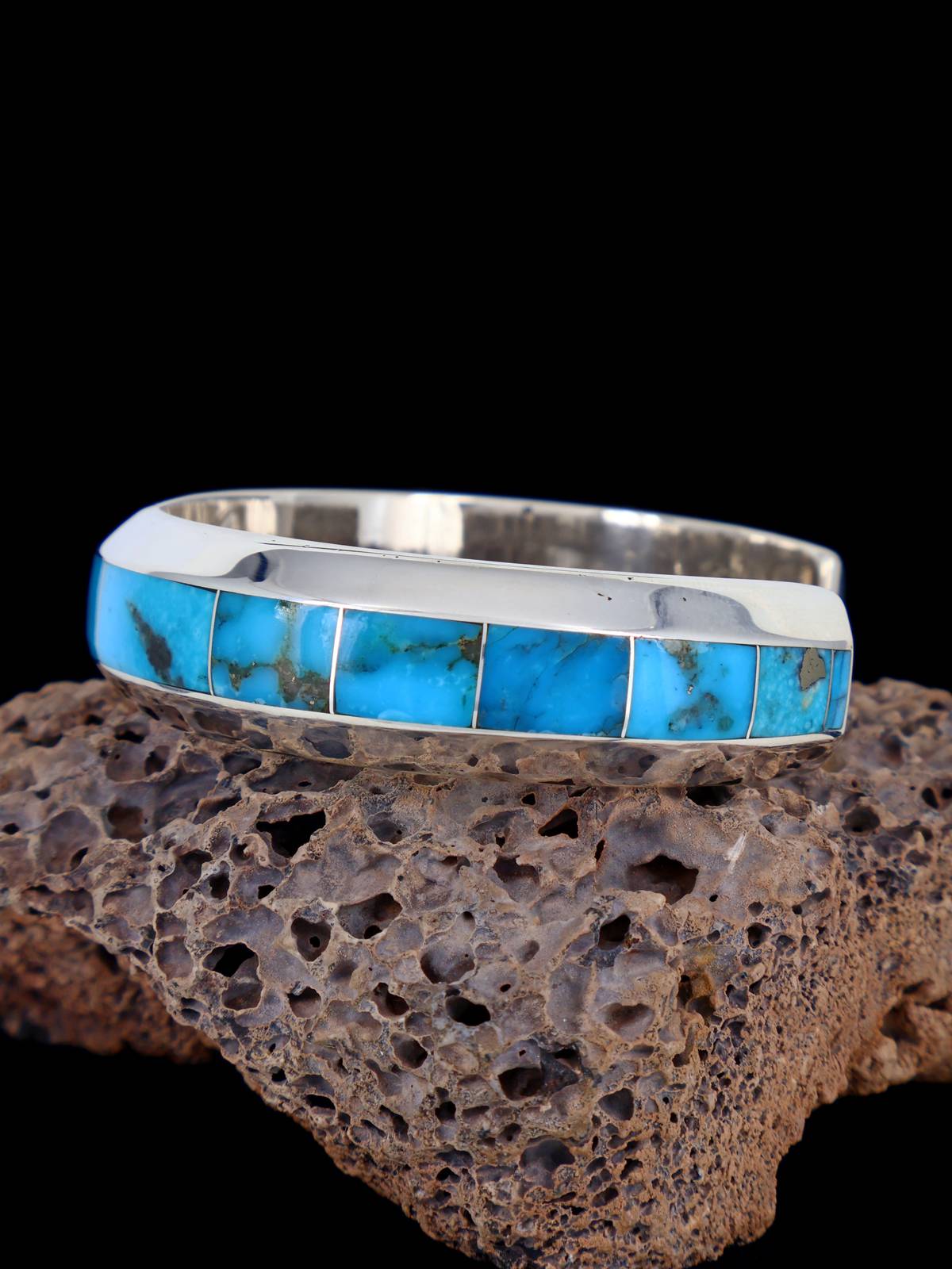 Native American Zuni Turquoise Inlay Cuff Bracelet - PuebloDirect.com