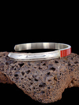 Native American Jewelry Zuni Coral Inlay Cuff Bracelet - PuebloDirect.com