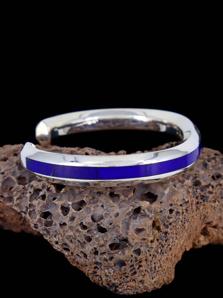 Sterling Silver Zuni Lapis Inlay Cuff Bracelet - PuebloDirect.com