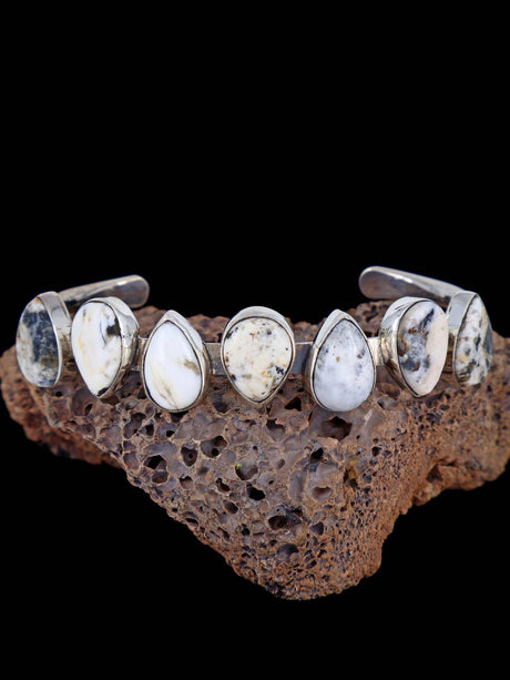 Navajo White Buffalo Sterling Silver Cuff Bracelet - PuebloDirect.com