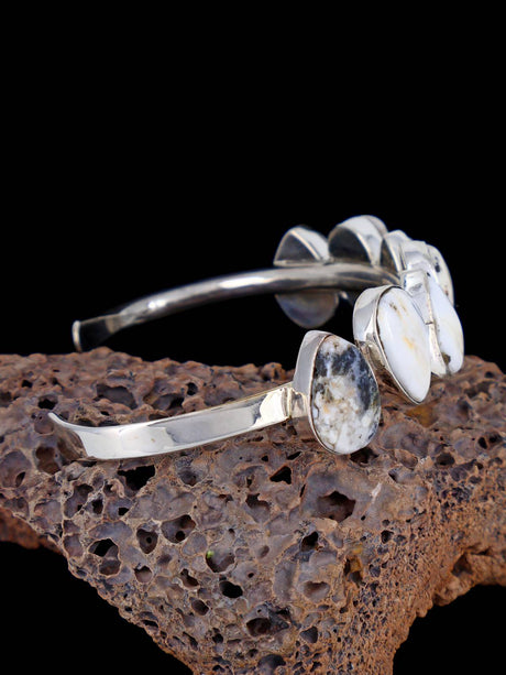 Navajo White Buffalo Sterling Silver Cuff Bracelet - PuebloDirect.com