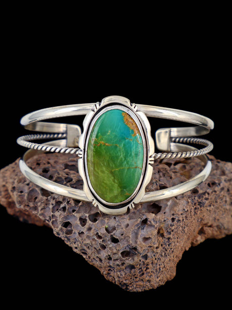 Navajo Jewelry Sterling Silver Turquoise Cuff Bracelet - PuebloDirect.com