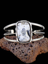 Navajo Jewelry Sterling Silver White Buffalo Cuff Bracelet - PuebloDirect.com