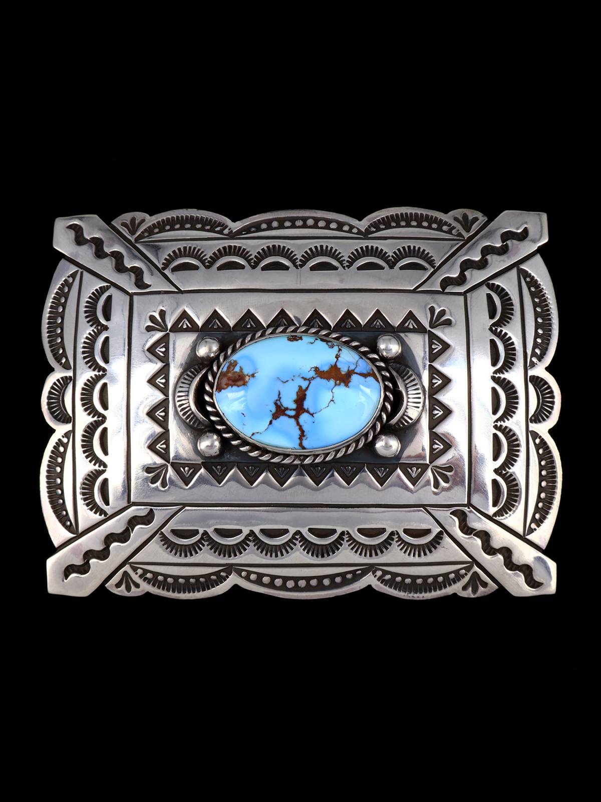 Native American Golden Hill Turquoise Sterling Silver Buckle - PuebloDirect.com