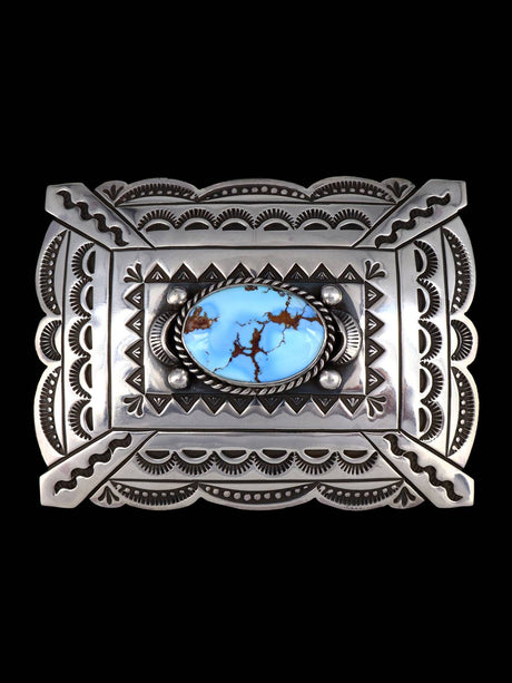 Native American Golden Hill Turquoise Sterling Silver Buckle - PuebloDirect.com