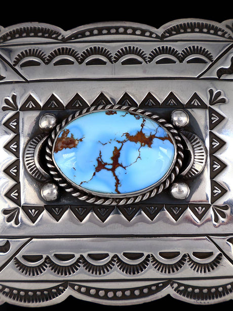 Native American Golden Hill Turquoise Sterling Silver Buckle - PuebloDirect.com