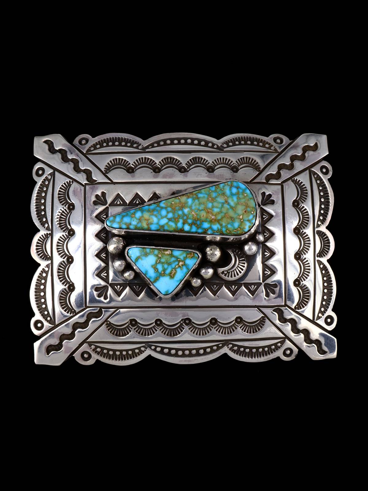 Native American Kingman Turquoise Sterling Silver Buckle - PuebloDirect.com