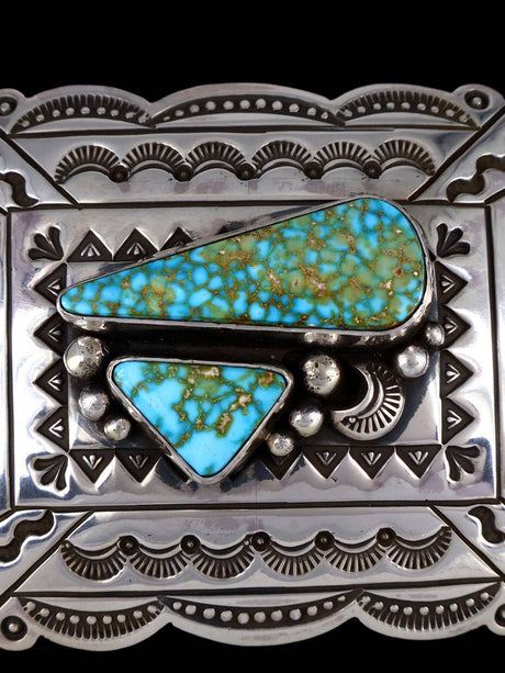 Native American Kingman Turquoise Sterling Silver Buckle - PuebloDirect.com