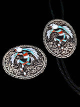 Old Zuni Inlay Jewelry Sterling Silver Dancing Eagle Bolo and Buckle Set