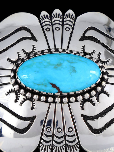 Native American Sterling Silver Turquoise Overlay Pin Pendant