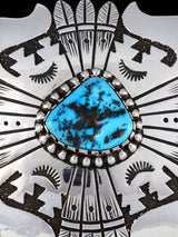 Native American Sterling Silver Turquoise Overlay Pin Pendant