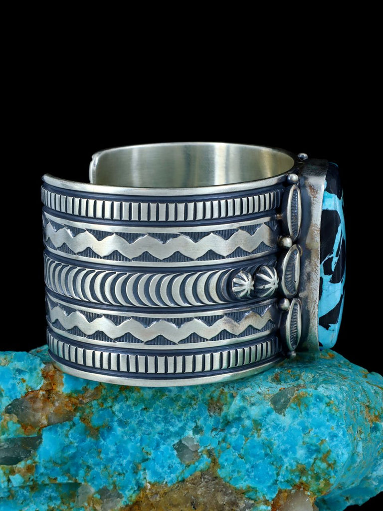 Native American Sterling Silver Natural Blue Moon Turquoise Cuff Bracelet - PuebloDirect.com