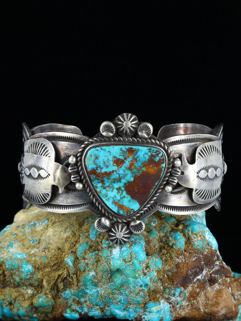 Native American Sterling Silver Thunderbird Turquoise Bracelet - PuebloDirect.com