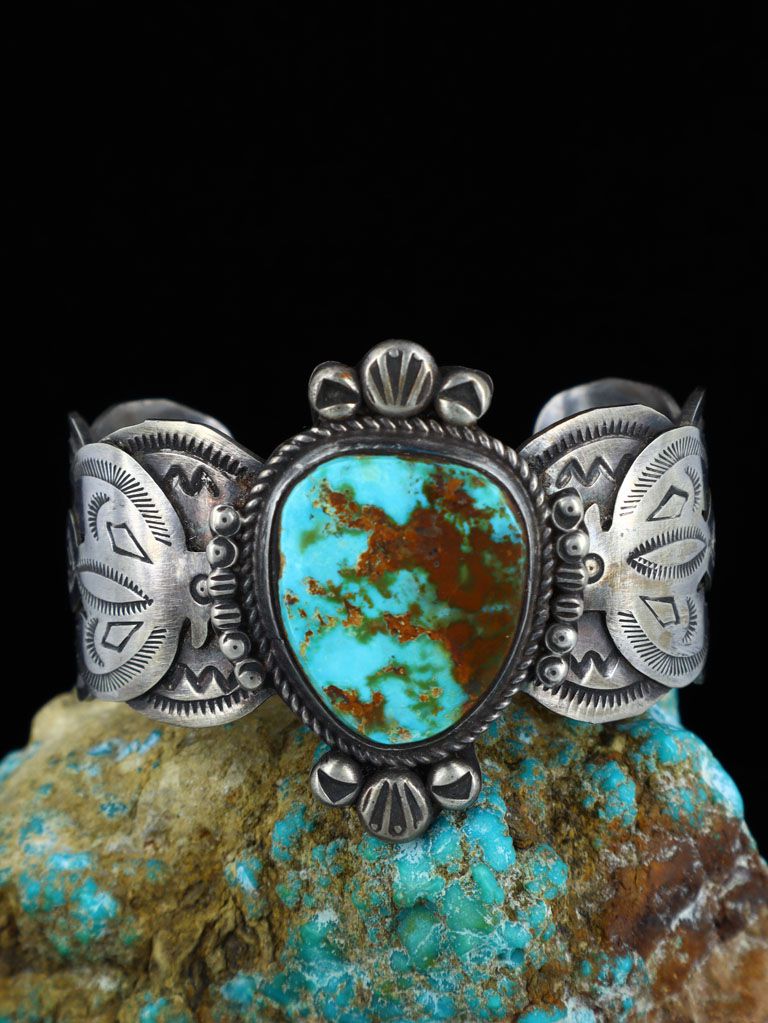 Native American Sterling Silver Thunderbird Turquoise Bracelet - PuebloDirect.com