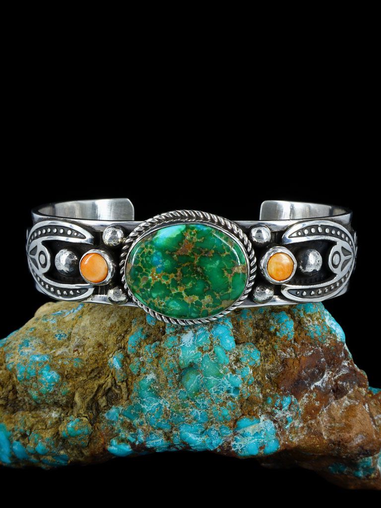 Native American Jewelry Spiny Oyster and Sonoran Gold Turquoise Bracelet - PuebloDirect.com