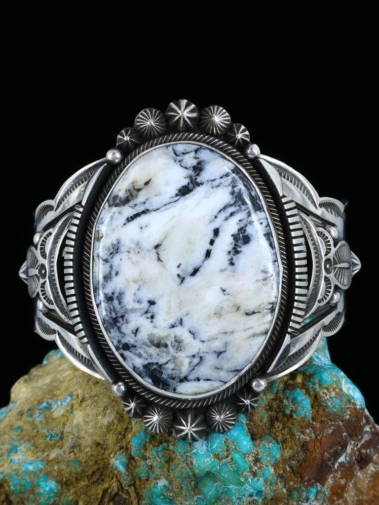 Native American Sterling Silver White Buffalo Cuff Bracelet - PuebloDirect.com