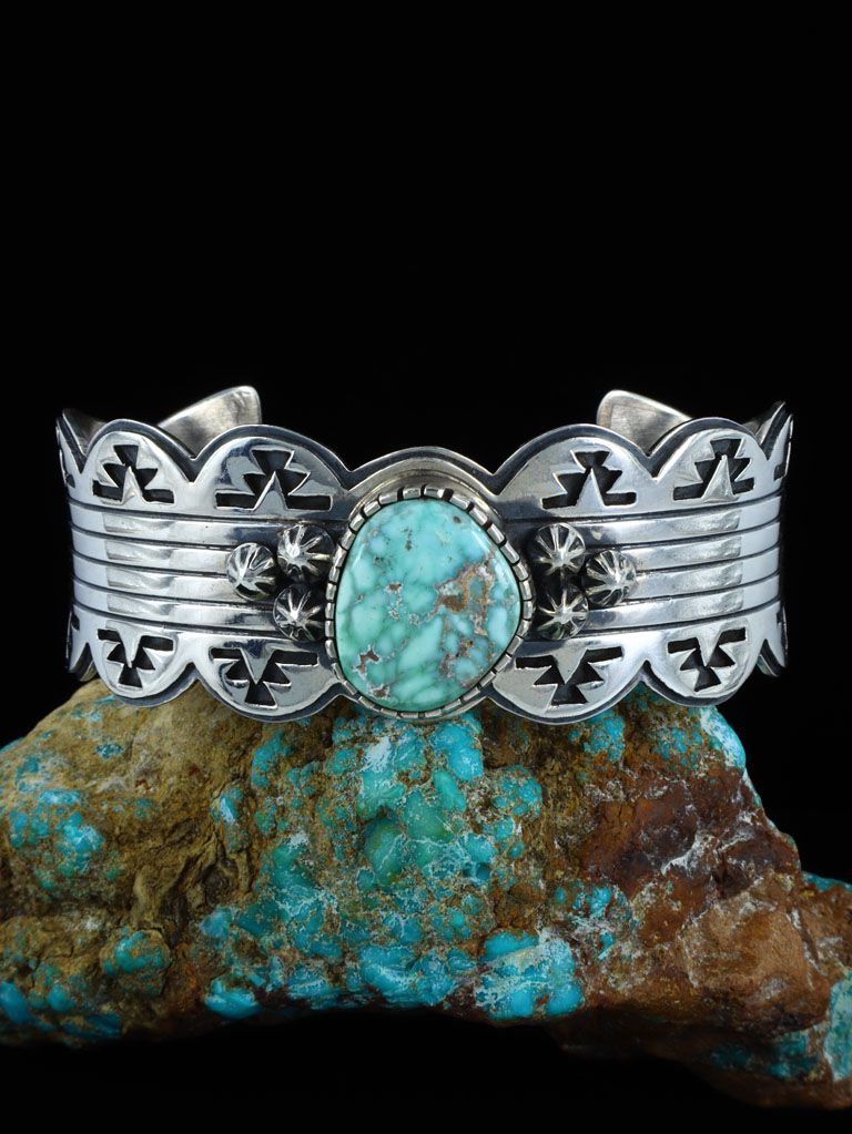 Native American Jewelry Sterling Silver Carico Turquoise Bracelet - PuebloDirect.com