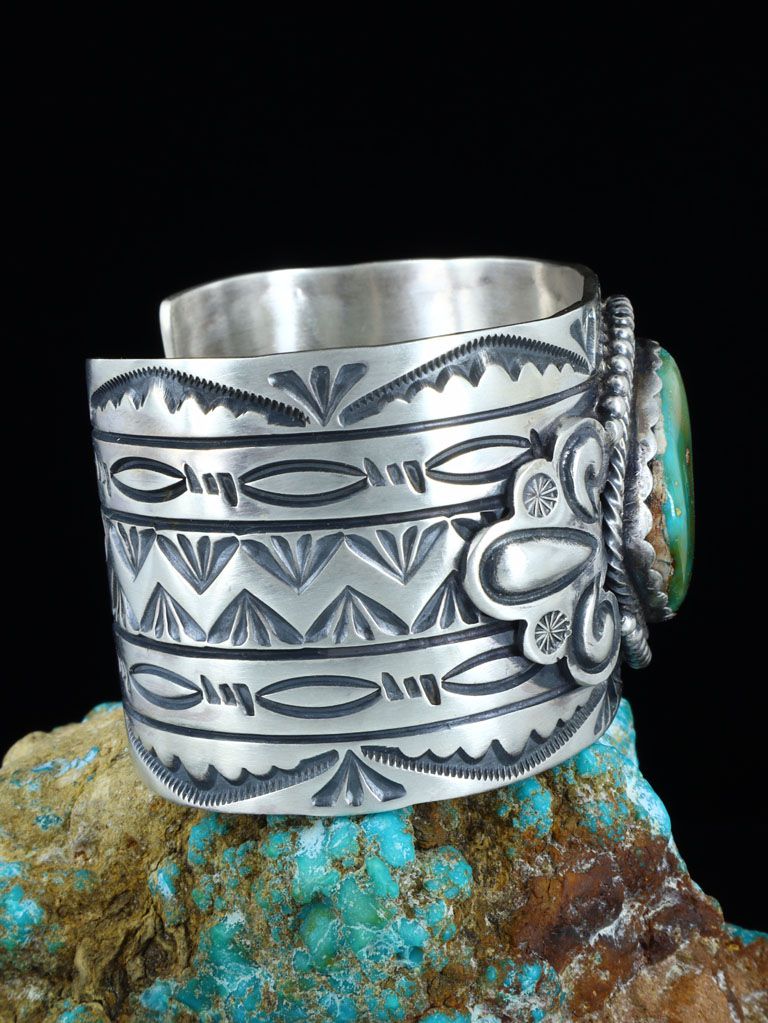 Navajo Royston Turquoise Sterling Silver Cuff Bracelet - PuebloDirect.com