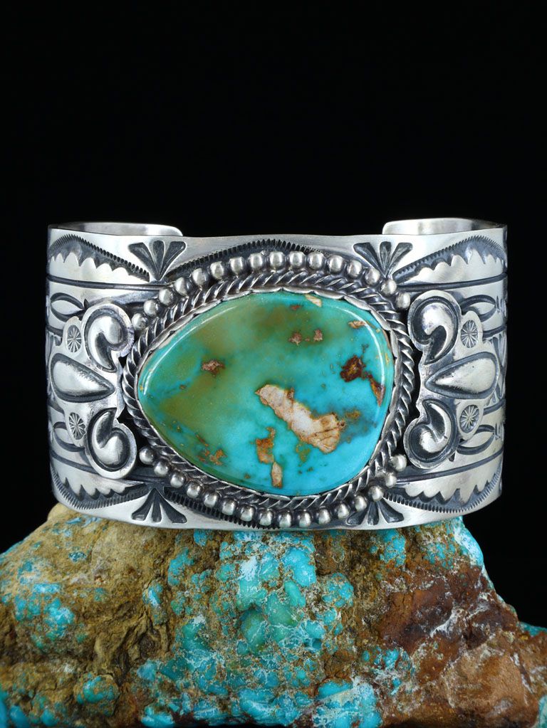 Navajo Royston Turquoise Sterling Silver Cuff Bracelet - PuebloDirect.com