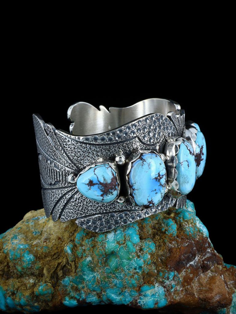 Navajo Golden Hill Turquoise Sterling Silver Cuff Bracelet - PuebloDirect.com