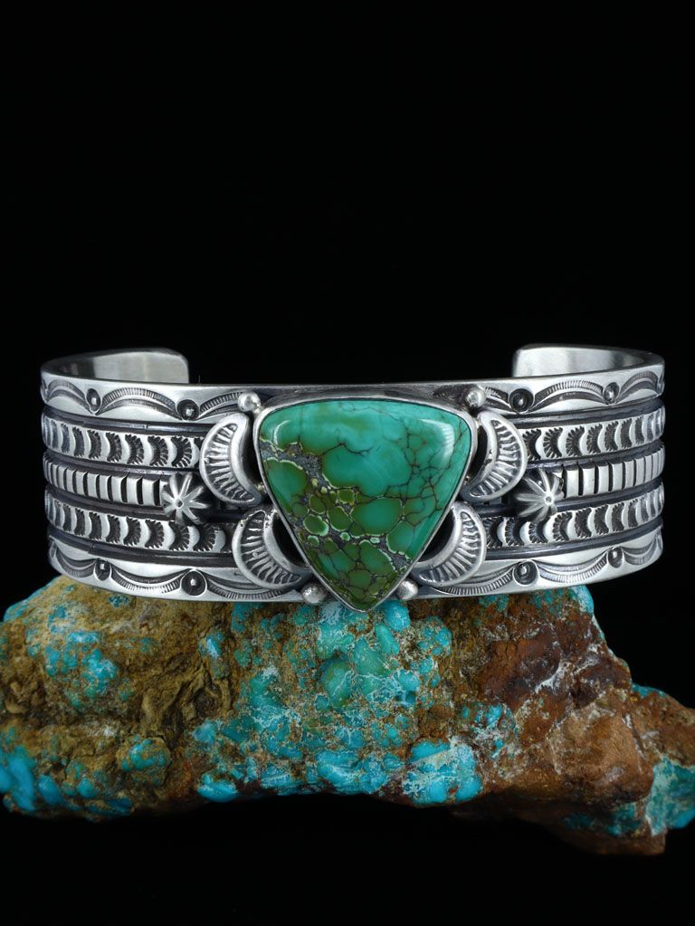 Native American Sterling Silver Natural Sky Horse Turquoise Cuff Bracelet - PuebloDirect.com