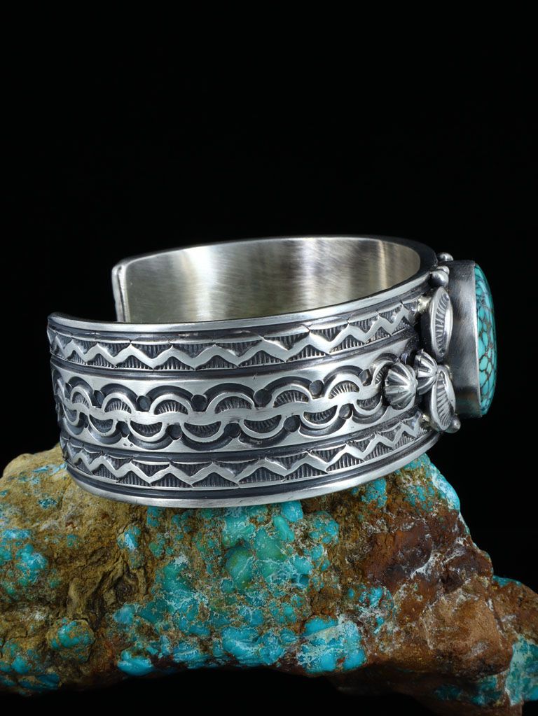 Native American Natural Sky Horse Turquoise Sterling Silver Cuff Bracelet - PuebloDirect.com