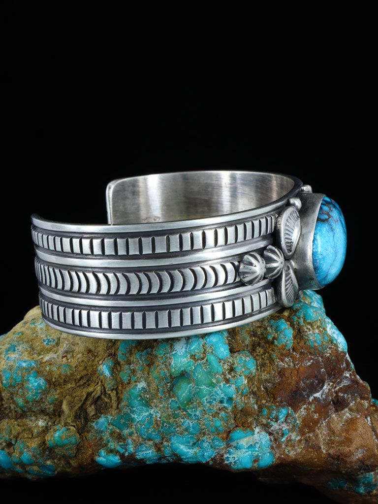 Native American Natural Cloud Mountain Turquoise Sterling Silver Cuff Bracelet - PuebloDirect.com