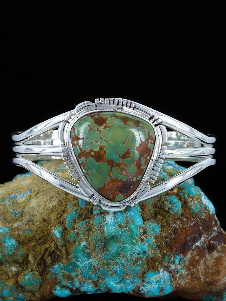 Navajo Natural Royston Turquoise Sterling Silver Cuff Bracelet - PuebloDirect.com