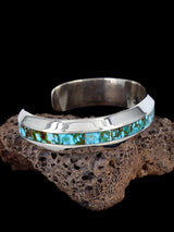 Zuni Inlay Heavy Sterling Silver Kingman Turquoise Cuff Bracelet - PuebloDirect.com