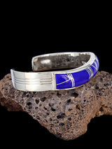 Navajo Sterling Silver Lapis Inlay Bracelet - PuebloDirect.com