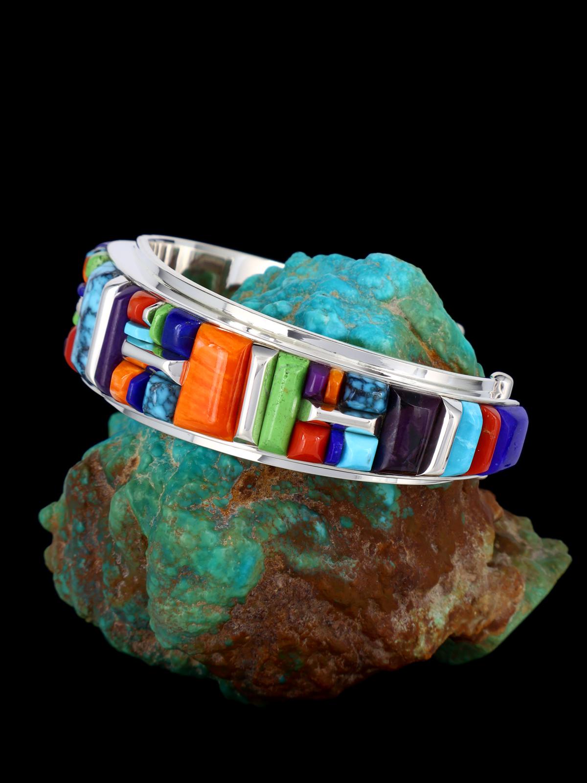 Native American Multi Stone Cobblestone Inlay Cuff Bracelet - PuebloDirect.com