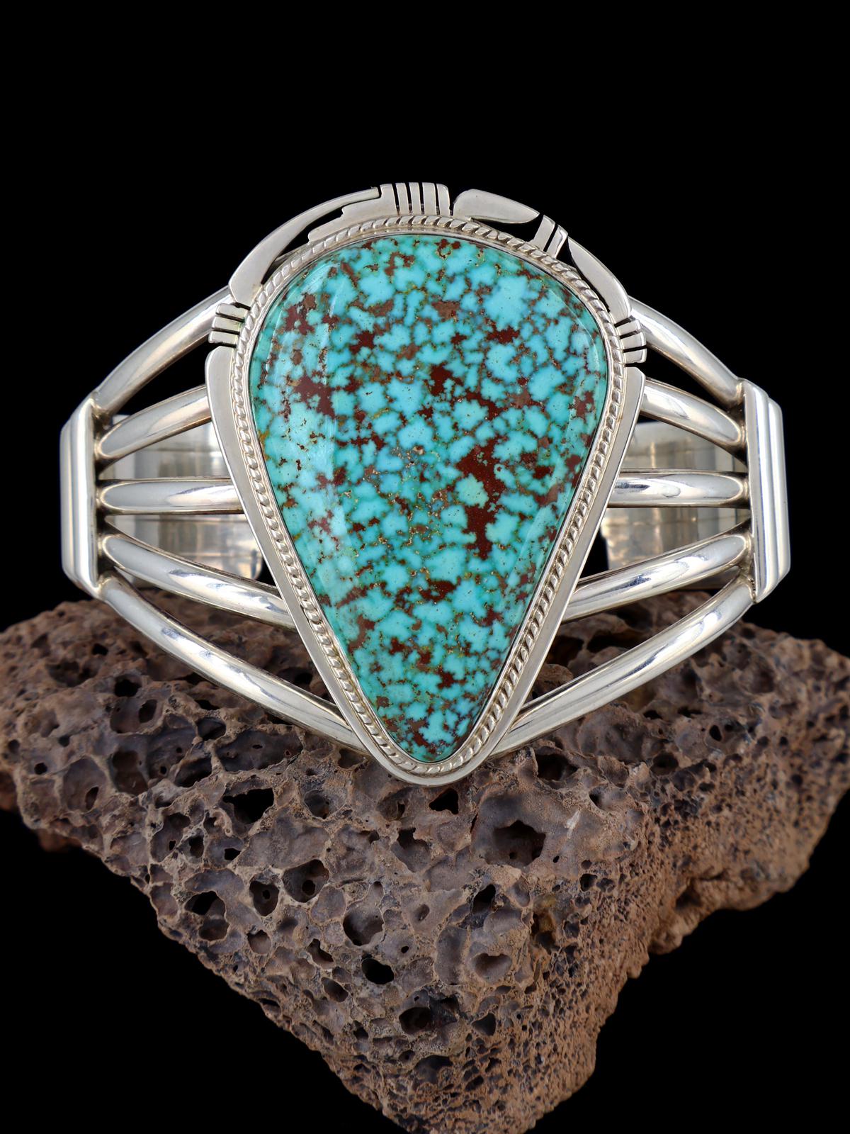 Vintage Native American Natural Turquoise Mountain Turquoise Sterling Silver Cuff Bracelet - PuebloDirect.com