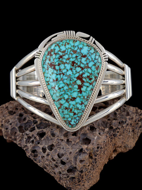 Vintage Native American Natural Turquoise Mountain Turquoise Sterling Silver Cuff Bracelet - PuebloDirect.com