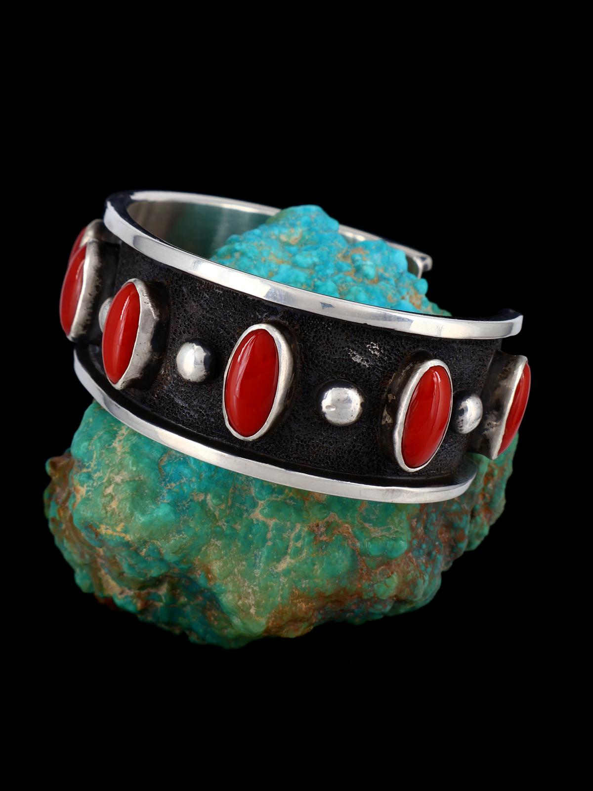 Native American Heavy Mediterranean Coral Cuff Bracelet - PuebloDirect.com