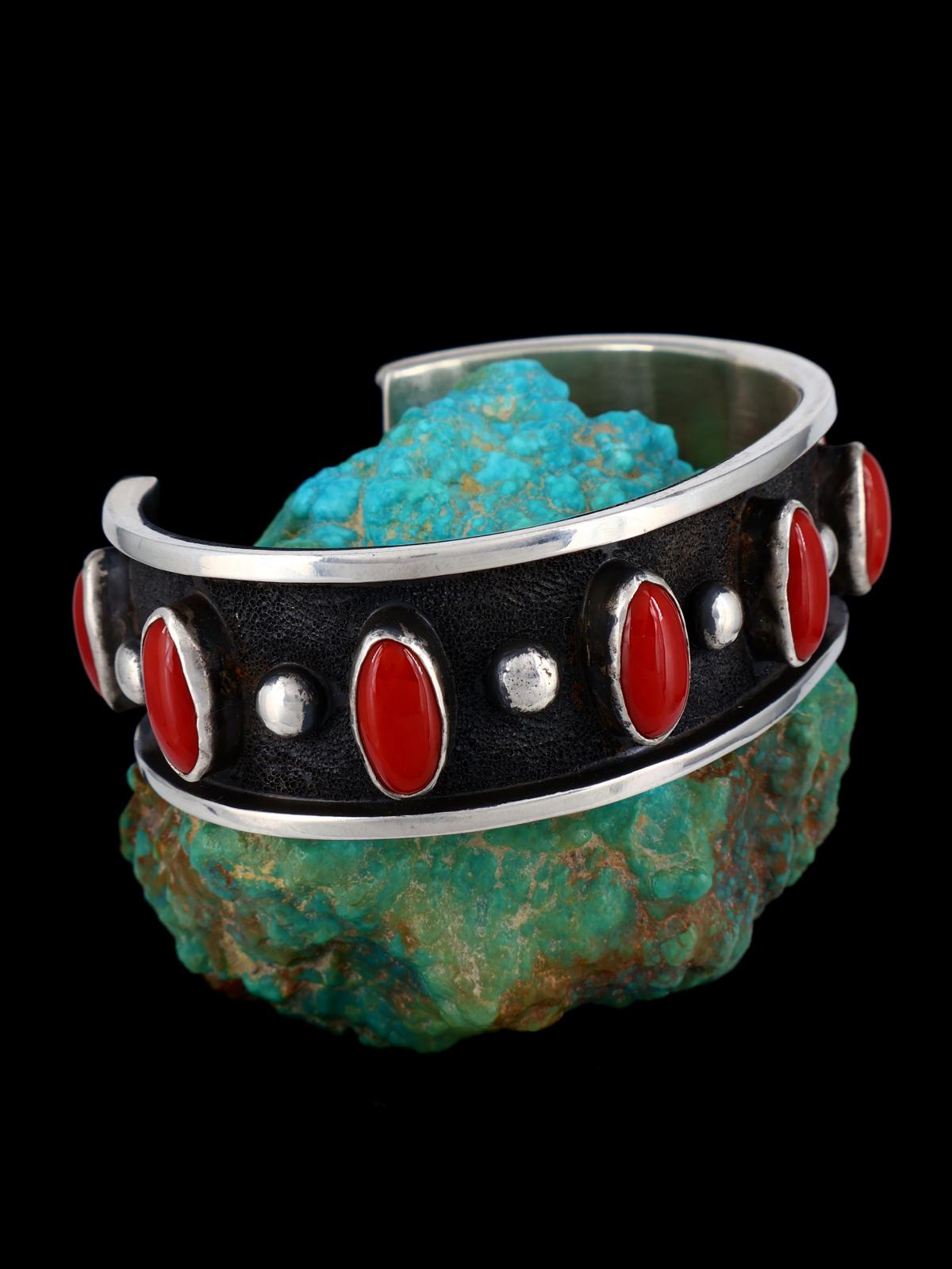 Native American Heavy Mediterranean Coral Cuff Bracelet - PuebloDirect.com
