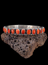 Native American Sterling Silver Spiny Oyster Bangle Bracelet - PuebloDirect.com