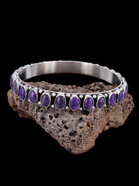 Native American Sterling Silver Purple Charoite Bangle Bracelet - PuebloDirect.com