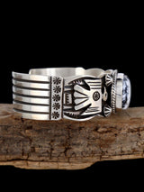 Navajo Jewelry Sterling Silver White Buffalo Thunderbird Bracelet - PuebloDirect.com