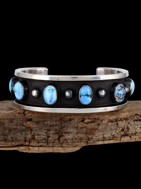 Native American Heavy Golden Hill Turquoise Cuff Bracelet - PuebloDirect.com