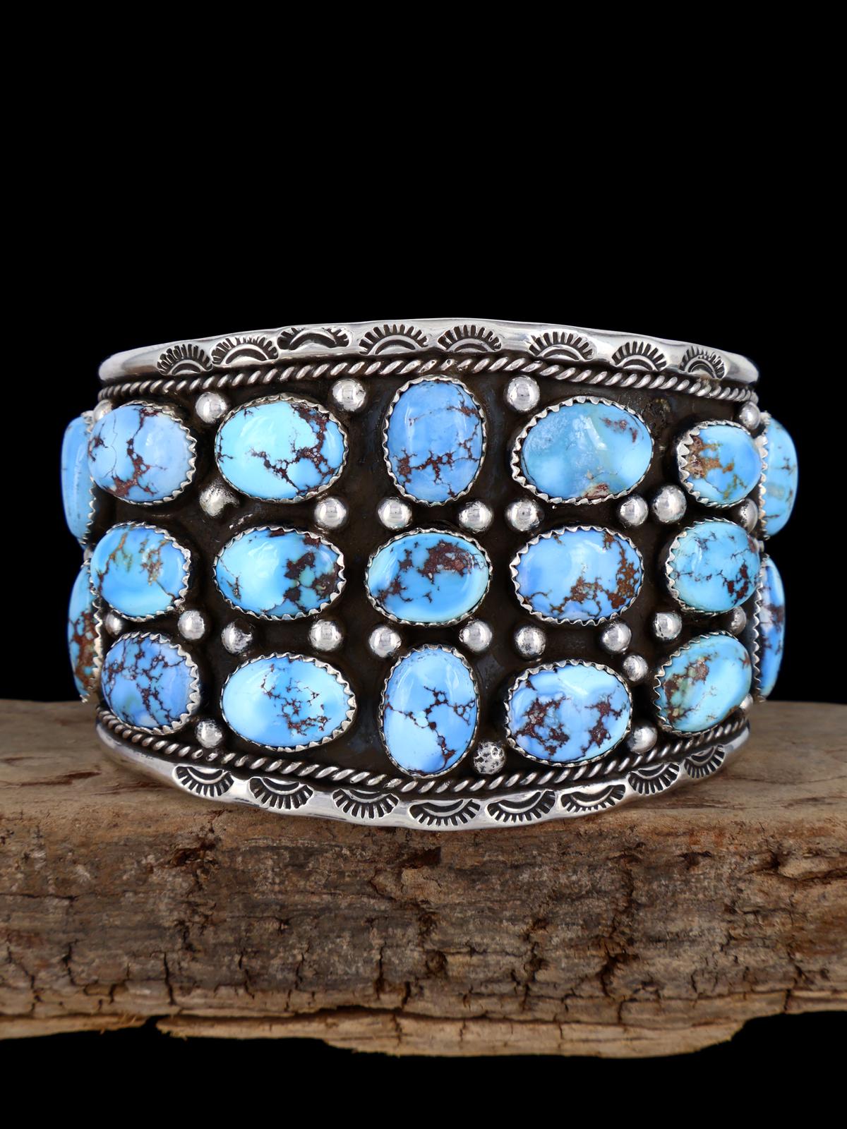Navajo Sonoran Gold Turquoise Cluster Bracelet manchette en argent sterling