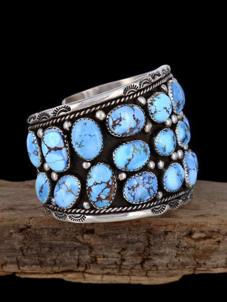 Navajo Sonoran Gold Turquoise Cluster Bracelet manchette en argent sterling