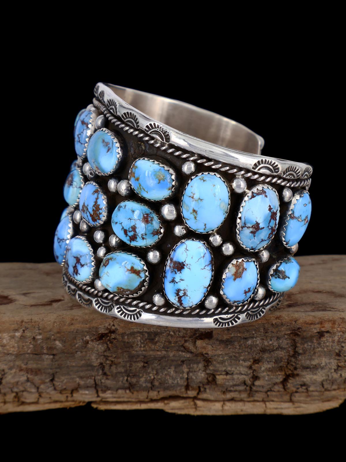 Navajo Sonoran Gold Turquoise Cluster Bracelet manchette en argent sterling